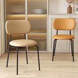 Contemporary Scandinavian Round Nappa Leather Carbon Steel Legs Stackable Dining Chair Backrest For Dining Room