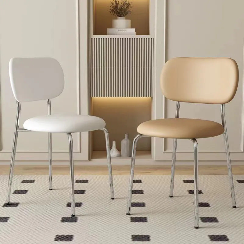 Contemporary Scandinavian Round Nappa Leather Carbon Steel Legs Stackable Dining Chair Backrest For Dining Room