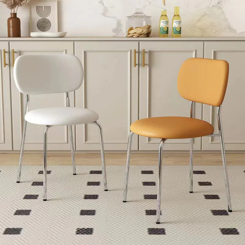 Contemporary Scandinavian Round Nappa Leather Carbon Steel Legs Stackable Dining Chair Backrest For Dining Room