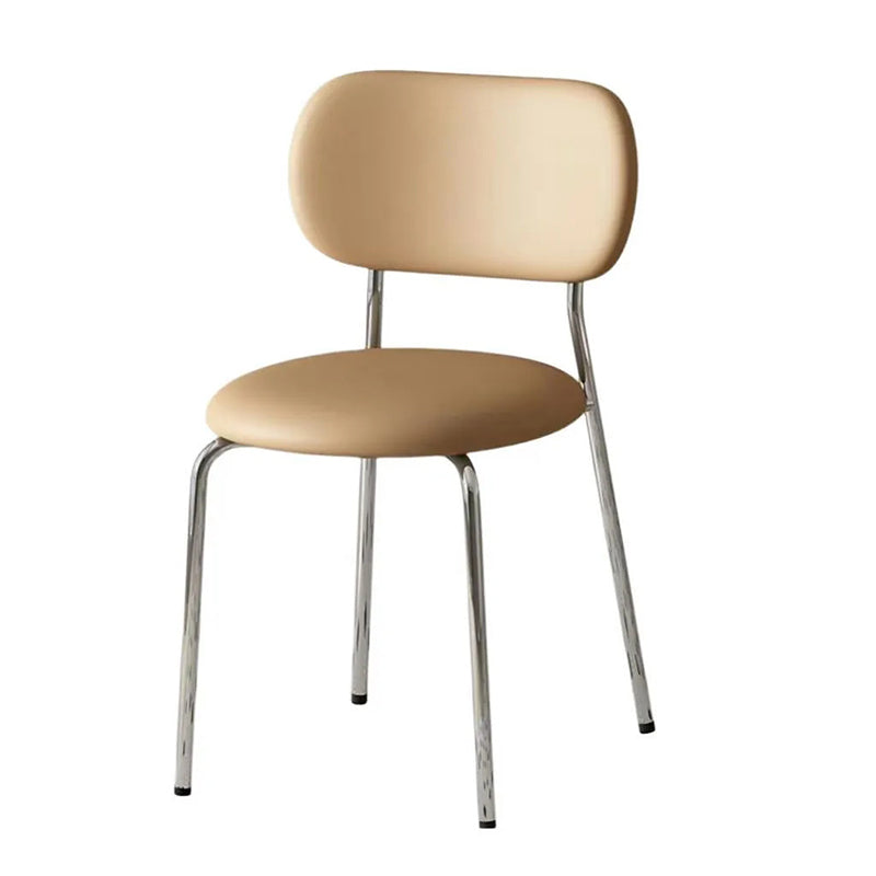 Contemporary Scandinavian Round Nappa Leather Carbon Steel Legs Stackable Dining Chair Backrest For Dining Room