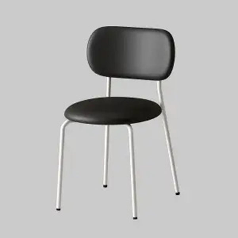 Contemporary Scandinavian Round Nappa Leather Carbon Steel Legs Stackable Dining Chair Backrest For Dining Room