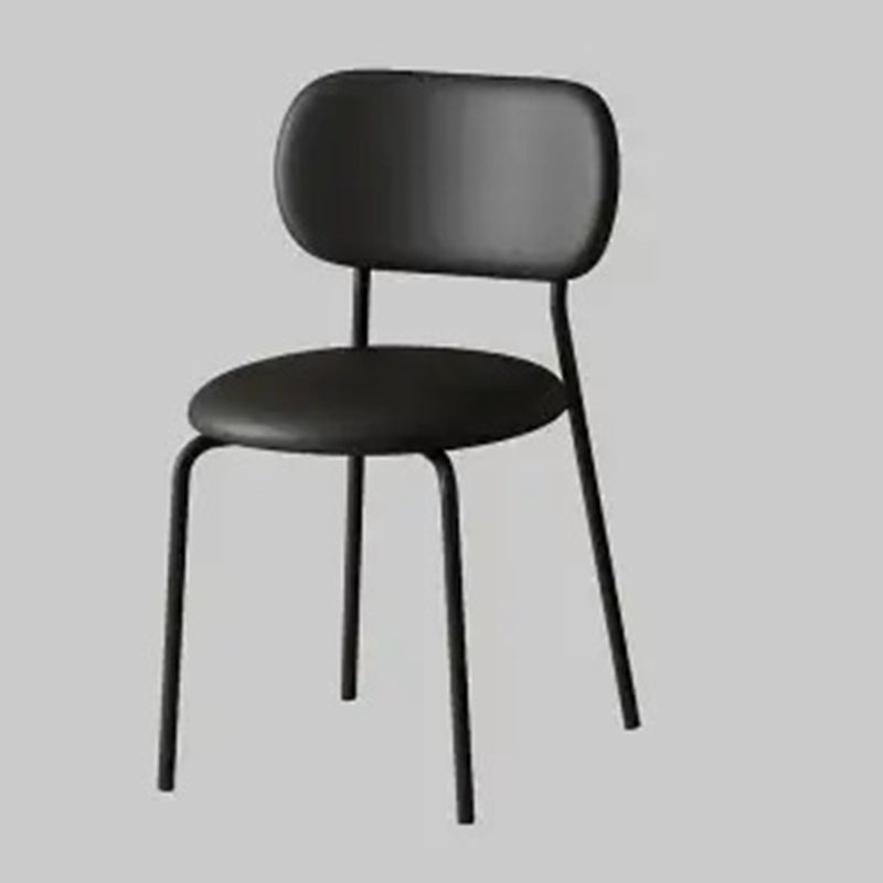 Contemporary Scandinavian Round Nappa Leather Carbon Steel Legs Stackable Dining Chair Backrest For Dining Room