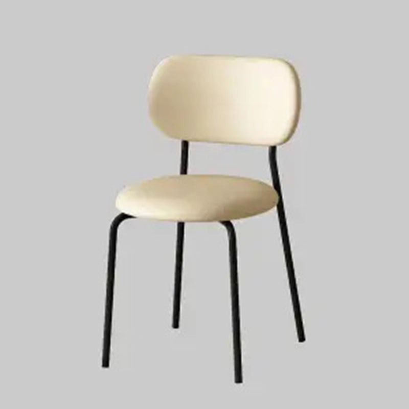 Contemporary Scandinavian Round Nappa Leather Carbon Steel Legs Stackable Dining Chair Backrest For Dining Room
