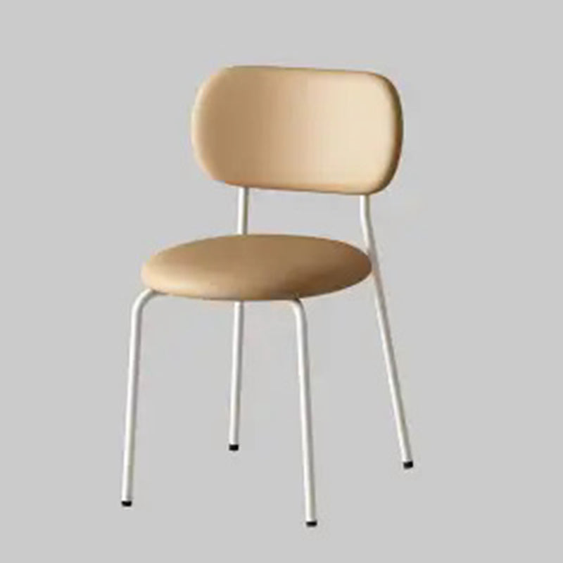Contemporary Scandinavian Round Nappa Leather Carbon Steel Legs Stackable Dining Chair Backrest For Dining Room