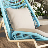 Boho Contemporary Arc Woven Rattan Rocking Chair with Cushions - PE Rattan & Metal Outdoor Patio Chair for Balcony
