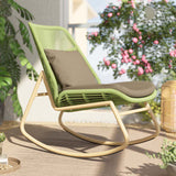 Boho Contemporary Arc Woven Rattan Rocking Chair with Cushions - PE Rattan & Metal Outdoor Patio Chair for Balcony