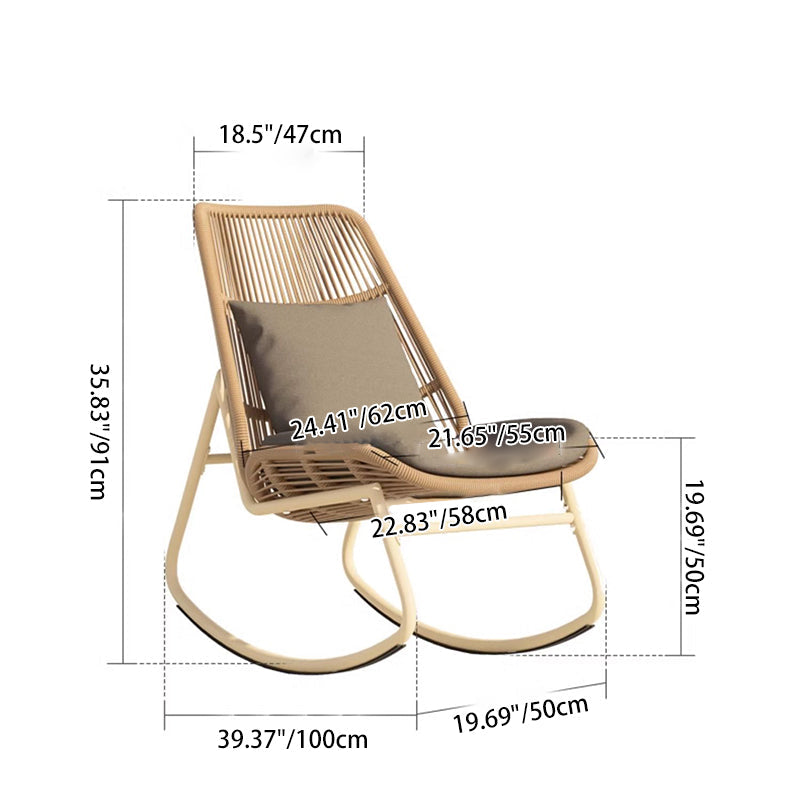 Boho Contemporary Arc Woven Rattan Rocking Chair with Cushions - PE Rattan & Metal Outdoor Patio Chair for Balcony