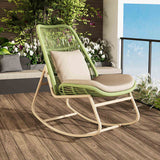 Boho Contemporary Arc Woven Rattan Rocking Chair with Cushions - PE Rattan & Metal Outdoor Patio Chair for Balcony