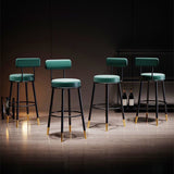 Contemporary Nordic Round Bar Stool - Upholstered Iron Frame with Backrest & Footrest, Available in PU Leather, Microfiber Leather, or Genuine Leather for Dining Room