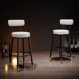 Contemporary Nordic Round Bar Stool - Upholstered Iron Frame with Backrest & Footrest, Available in PU Leather, Microfiber Leather, or Genuine Leather for Dining Room