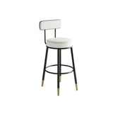 Contemporary Nordic Round Bar Stool - Upholstered Iron Frame with Backrest & Footrest, Available in PU Leather, Microfiber Leather, or Genuine Leather for Dining Room