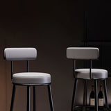 Contemporary Nordic Round Bar Stool - Upholstered Iron Frame with Backrest & Footrest, Available in PU Leather, Microfiber Leather, or Genuine Leather for Dining Room