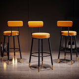 Contemporary Nordic Round Bar Stool - Upholstered Iron Frame with Backrest & Footrest, Available in PU Leather, Microfiber Leather, or Genuine Leather for Dining Room