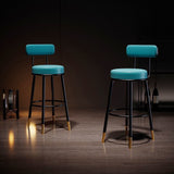 Contemporary Nordic Round Bar Stool - Upholstered Iron Frame with Backrest & Footrest, Available in PU Leather, Microfiber Leather, or Genuine Leather for Dining Room