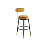 Contemporary Nordic Round Bar Stool - Upholstered Iron Frame with Backrest & Footrest, Available in PU Leather, Microfiber Leather, or Genuine Leather for Dining Room