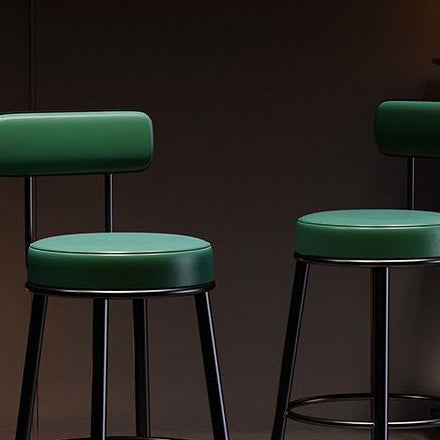 Contemporary Nordic Round Bar Stool - Upholstered Iron Frame with Backrest & Footrest, Available in PU Leather, Microfiber Leather, or Genuine Leather for Dining Room