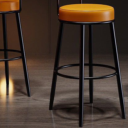 Contemporary Nordic Round Bar Stool - Upholstered Iron Frame with Backrest & Footrest, Available in PU Leather, Microfiber Leather, or Genuine Leather for Dining Room