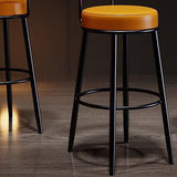 Contemporary Nordic Round Bar Stool - Upholstered Iron Frame with Backrest & Footrest, Available in PU Leather, Microfiber Leather, or Genuine Leather for Dining Room