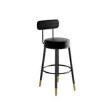 Contemporary Nordic Round Bar Stool - Upholstered Iron Frame with Backrest & Footrest, Available in PU Leather, Microfiber Leather, or Genuine Leather for Dining Room