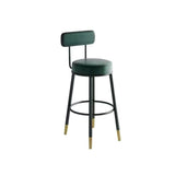 Contemporary Nordic Round Bar Stool - Upholstered Iron Frame with Backrest & Footrest, Available in PU Leather, Microfiber Leather, or Genuine Leather for Dining Room