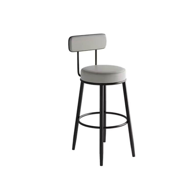 Contemporary Nordic Round Bar Stool - Upholstered Iron Frame with Backrest & Footrest, Available in PU Leather, Microfiber Leather, or Genuine Leather for Dining Room