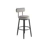 Contemporary Nordic Round Bar Stool - Upholstered Iron Frame with Backrest & Footrest, Available in PU Leather, Microfiber Leather, or Genuine Leather for Dining Room