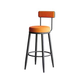 Contemporary Nordic Round Bar Stool - Upholstered Iron Frame with Backrest & Footrest, Available in PU Leather, Microfiber Leather, or Genuine Leather for Dining Room