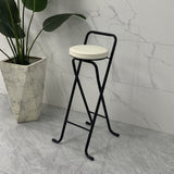Contemporary Industrial Round PU Leather Bar Stool with Iron Tube Frame, Foldable, Low-Back with Footrest - Ideal for Dining Room