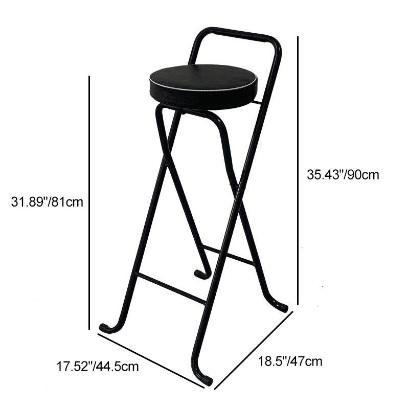 Contemporary Industrial Round PU Leather Bar Stool with Iron Tube Frame, Foldable, Low-Back with Footrest - Ideal for Dining Room