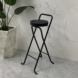 Contemporary Industrial Round PU Leather Bar Stool with Iron Tube Frame, Foldable, Low-Back with Footrest - Ideal for Dining Room