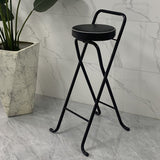 Contemporary Industrial Round PU Leather Bar Stool with Iron Tube Frame, Foldable, Low-Back with Footrest - Ideal for Dining Room