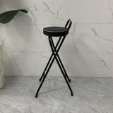Contemporary Industrial Round PU Leather Bar Stool with Iron Tube Frame, Foldable, Low-Back with Footrest - Ideal for Dining Room