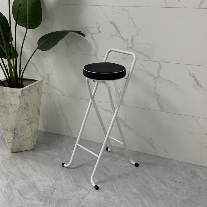 Contemporary Industrial Round PU Leather Bar Stool with Iron Tube Frame, Foldable, Low-Back with Footrest - Ideal for Dining Room