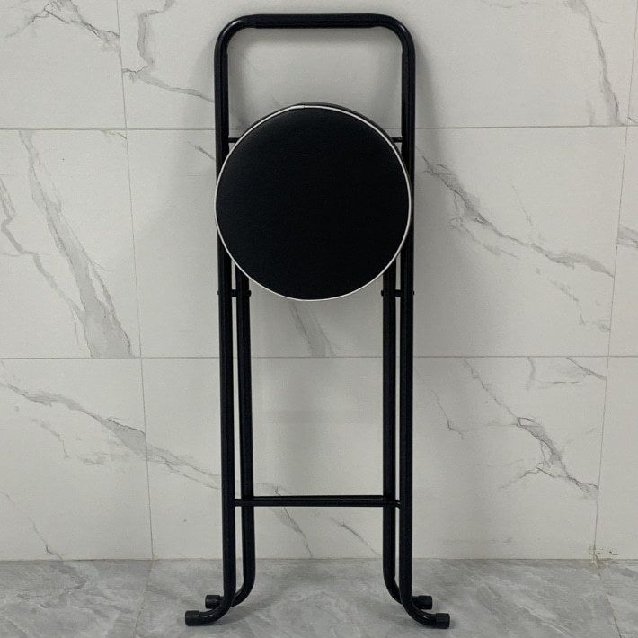 Contemporary Industrial Round PU Leather Bar Stool with Iron Tube Frame, Foldable, Low-Back with Footrest - Ideal for Dining Room