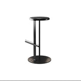 Traditional Colonial Round Solid Wood Bar Stool with Footrest – Backless, Metal Accents for Dining Room