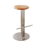 Traditional Colonial Round Solid Wood Bar Stool with Footrest – Backless, Metal Accents for Dining Room