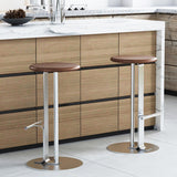 Traditional Colonial Round Solid Wood Bar Stool with Footrest – Backless, Metal Accents for Dining Room