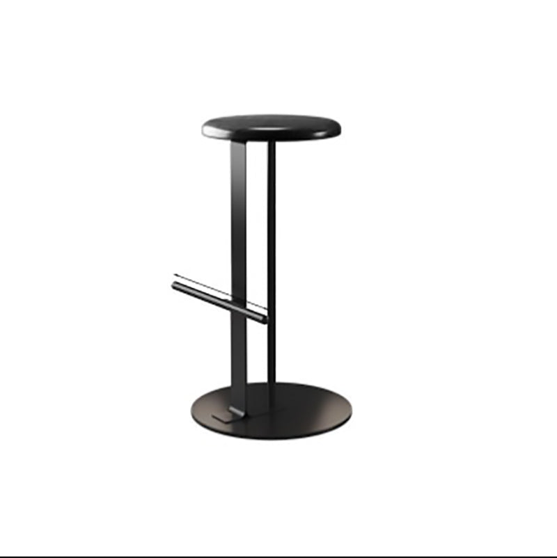 Traditional Colonial Round Solid Wood Bar Stool with Footrest – Backless, Metal Accents for Dining Room