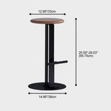 Traditional Colonial Round Solid Wood Bar Stool with Footrest – Backless, Metal Accents for Dining Room