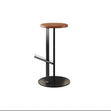 Traditional Colonial Round Solid Wood Bar Stool with Footrest – Backless, Metal Accents for Dining Room