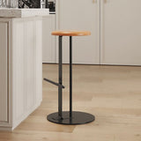 Traditional Colonial Round Solid Wood Bar Stool with Footrest – Backless, Metal Accents for Dining Room