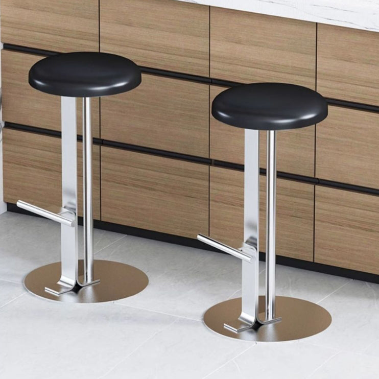 Traditional Colonial Round Solid Wood Bar Stool with Footrest – Backless, Metal Accents for Dining Room