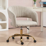 Contemporary Scandinavian Liftable Swivel Desk Chair with Curved Square Metal Frame, Hemp Velvet Upholstery, Backrest and Armrests for Home Office