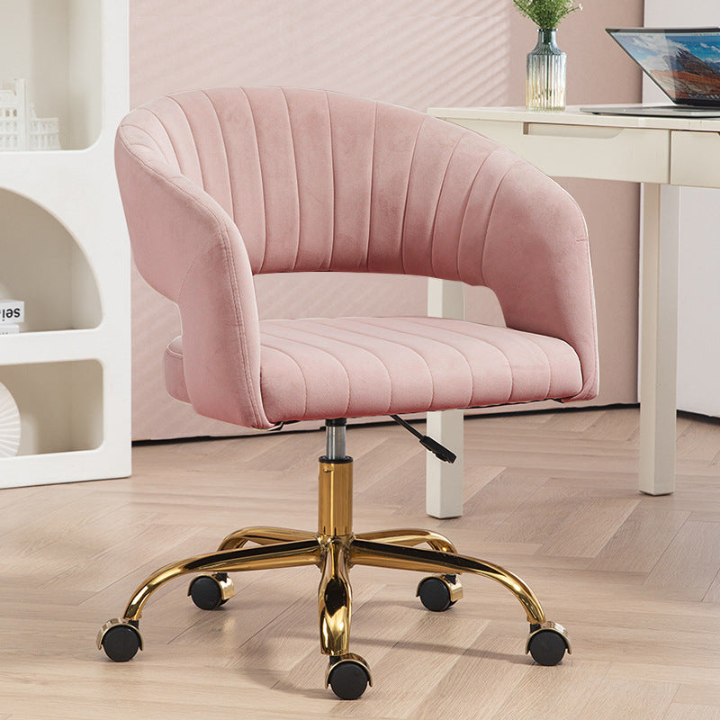 Contemporary Scandinavian Liftable Swivel Desk Chair with Curved Square Metal Frame, Hemp Velvet Upholstery, Backrest and Armrests for Home Office