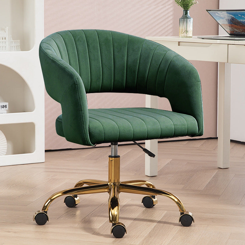 Contemporary Scandinavian Liftable Swivel Desk Chair with Curved Square Metal Frame, Hemp Velvet Upholstery, Backrest and Armrests for Home Office