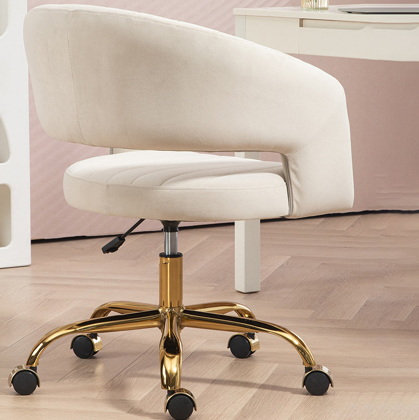Contemporary Scandinavian Liftable Swivel Desk Chair with Curved Square Metal Frame, Hemp Velvet Upholstery, Backrest and Armrests for Home Office