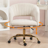 Contemporary Scandinavian Liftable Swivel Desk Chair with Curved Square Metal Frame, Hemp Velvet Upholstery, Backrest and Armrests for Home Office