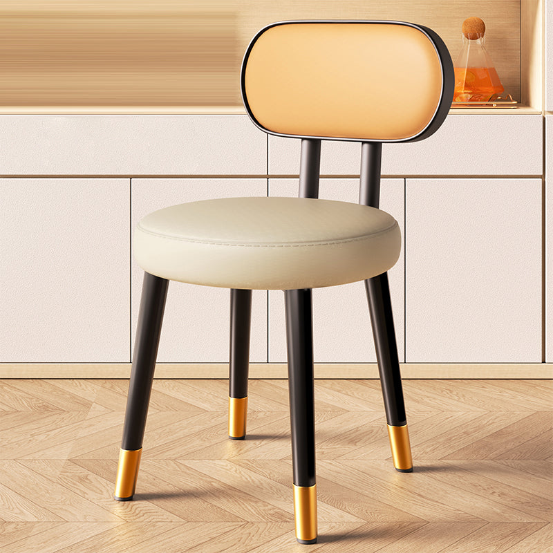 Contemporary Nordic Round Rectangular Carbon Steel Faux Nappa Leather Dining Chair Backrest For Dining Room