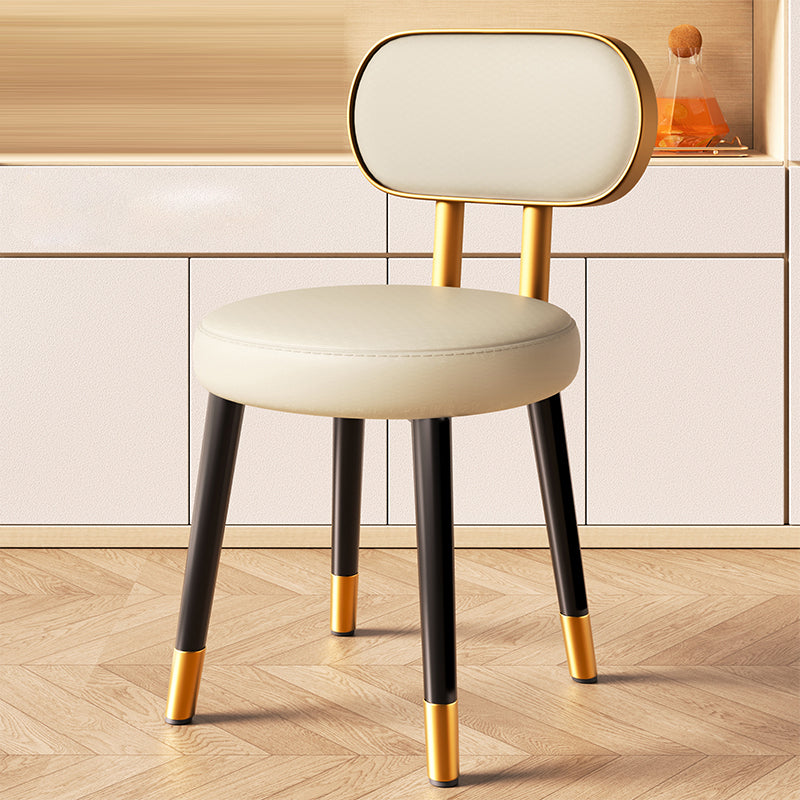 Contemporary Nordic Round Rectangular Carbon Steel Faux Nappa Leather Dining Chair Backrest For Dining Room