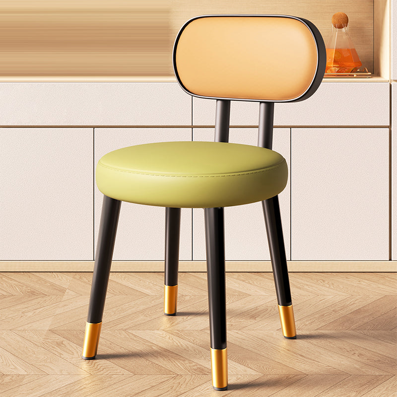 Contemporary Nordic Round Rectangular Carbon Steel Faux Nappa Leather Dining Chair Backrest For Dining Room
